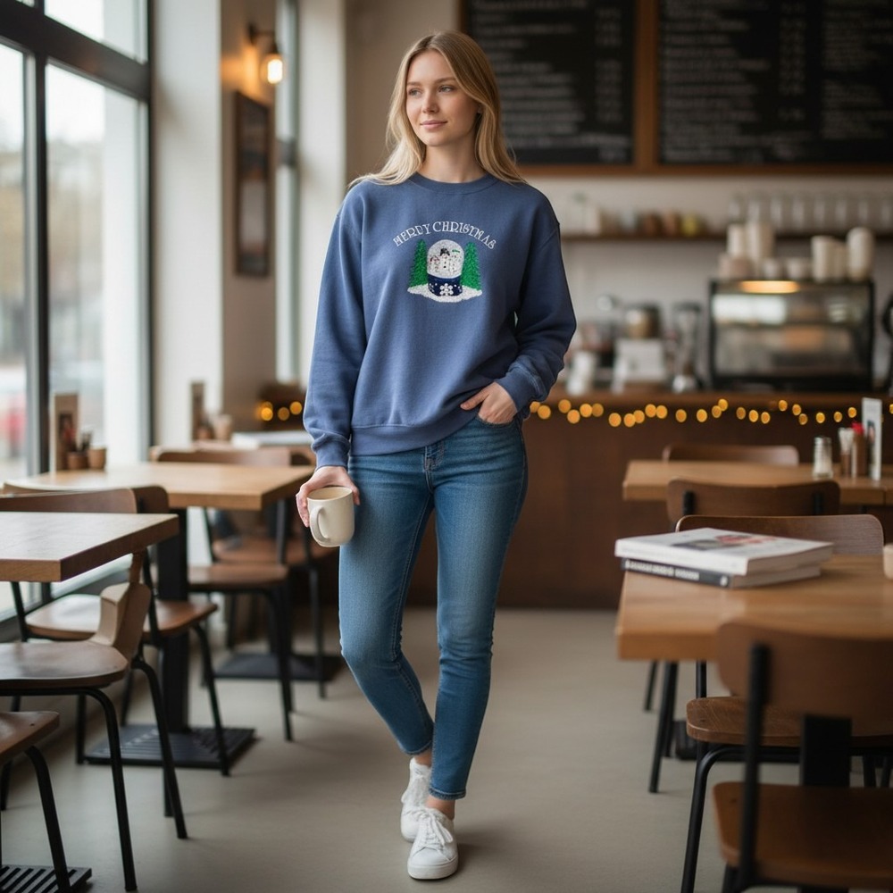 Jerzees Blue Christmas Crewneck Sweater